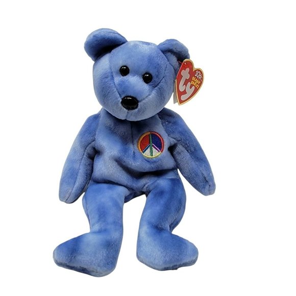 TY Beanie Baby Peace Teddy Bear 9" Blue Plush Stuffed Vintage 2002 With Tags - Picture 1 of 4